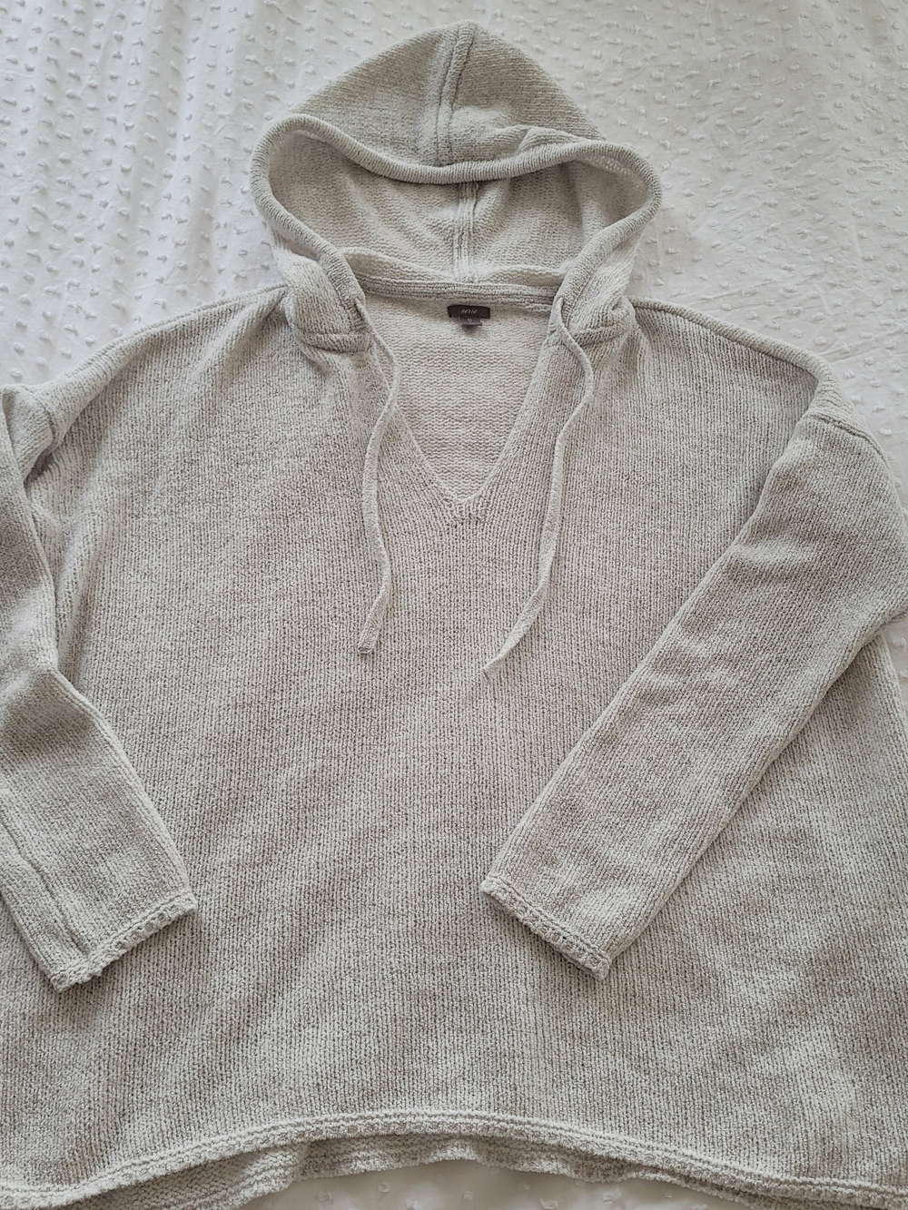 aerie Light Gray V-Neck Hooded Sweater